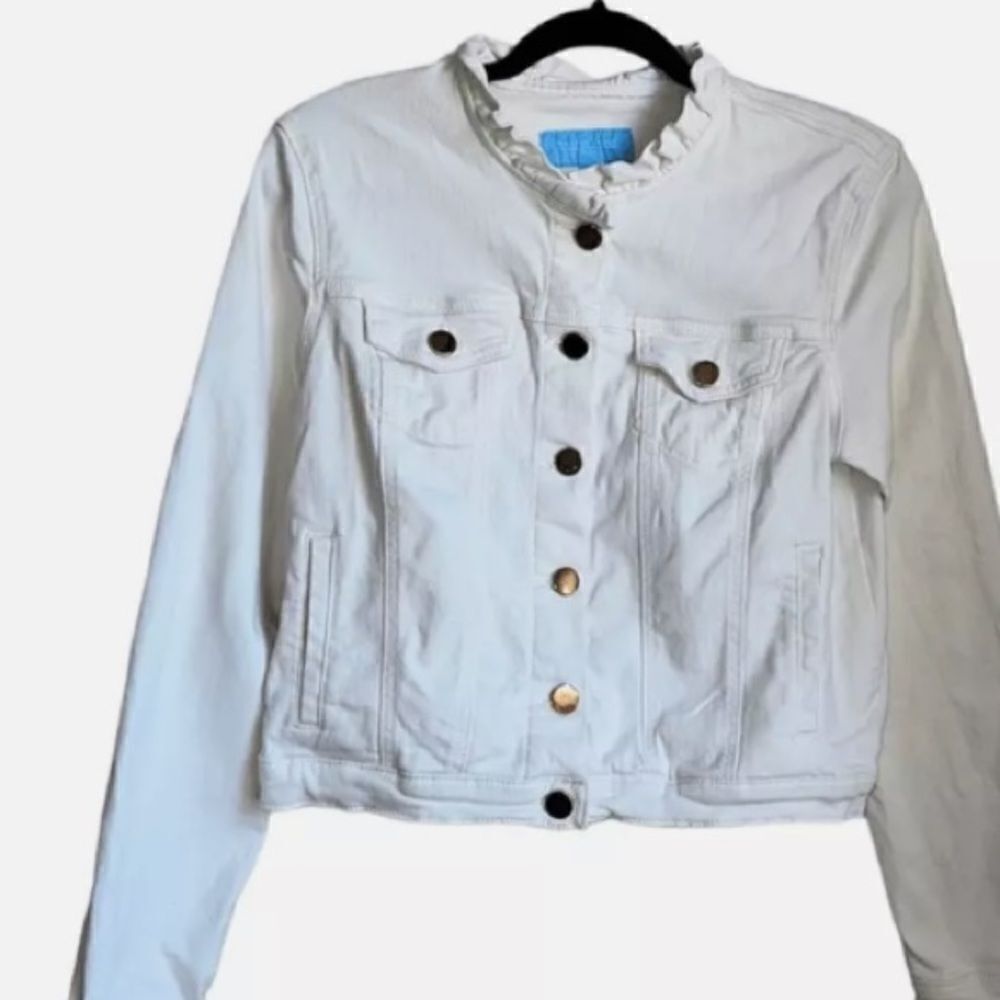 Draper James BWT Sz 2Xl white ruffle denim jacket magnolia white